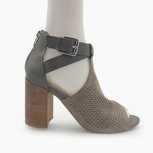 MARC FISHER "Gabie" Block Heel Ankle Strap Sandals (Taupe | Size 8)